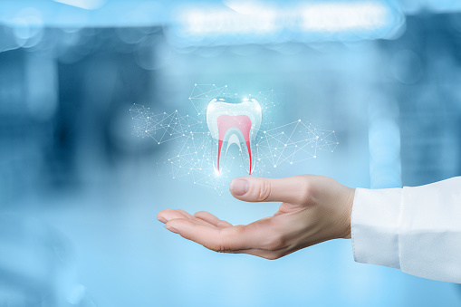 A rendering of a tooth with crown at Fairmount Dental Center in Salem, OR